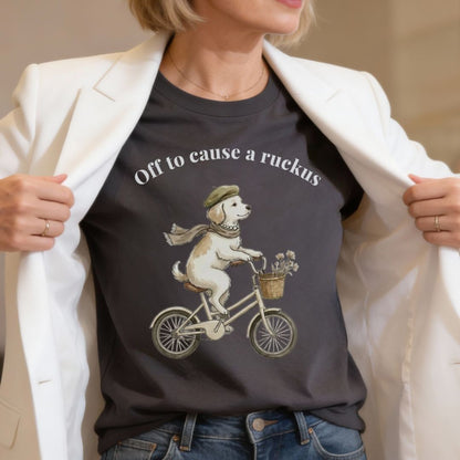 Off to Cause a Ruckus — Funny Dog Graphic, Vintage Style Dog Mom T-Shirt