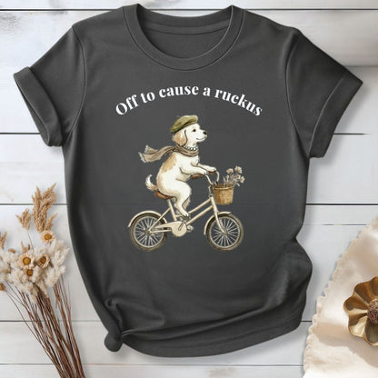Off to Cause a Ruckus — Funny Dog Graphic, Vintage Style Dog Mom T-Shirt