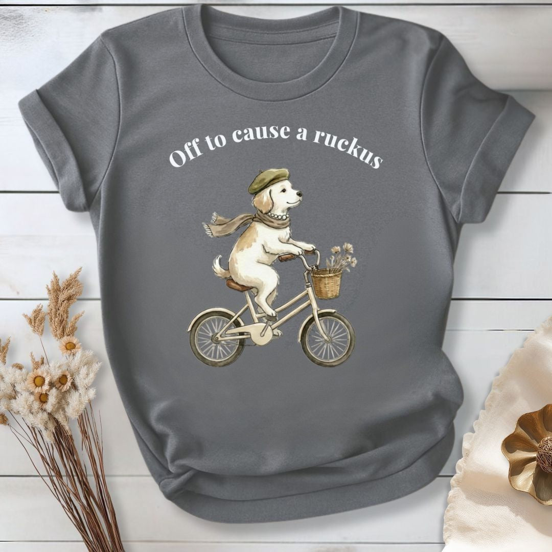 Off to Cause a Ruckus — Funny Dog Graphic, Vintage Style Dog Mom T-Shirt