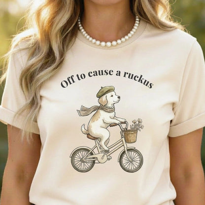 Off to Cause a Ruckus — Funny Dog Graphic, Vintage Style Dog Mom T-Shirt