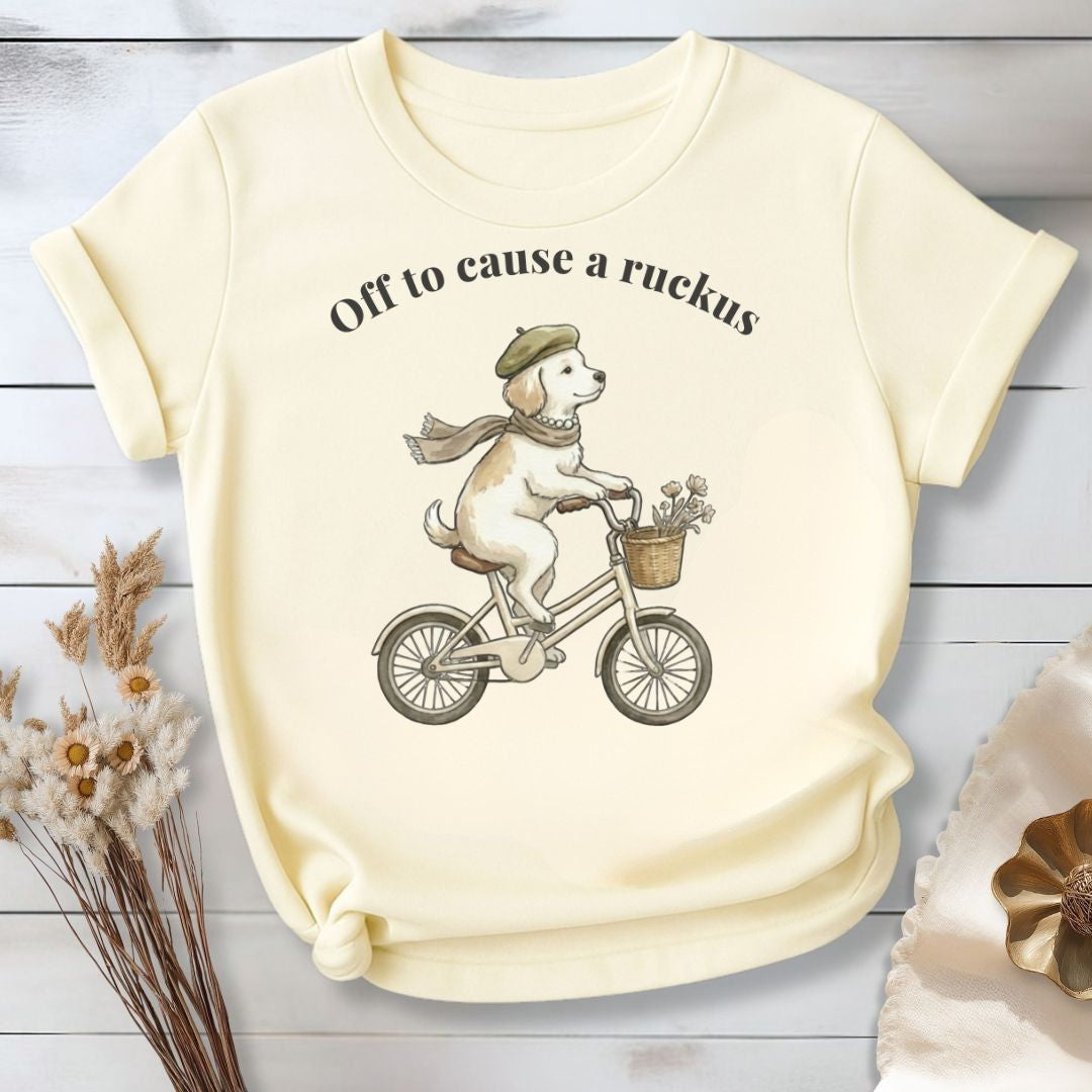 Off to Cause a Ruckus — Funny Dog Graphic, Vintage Style Dog Mom T-Shirt