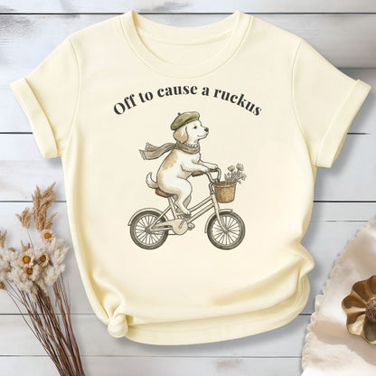 Off to Cause a Ruckus — Funny Dog Graphic, Vintage Style Dog Mom T-Shirt