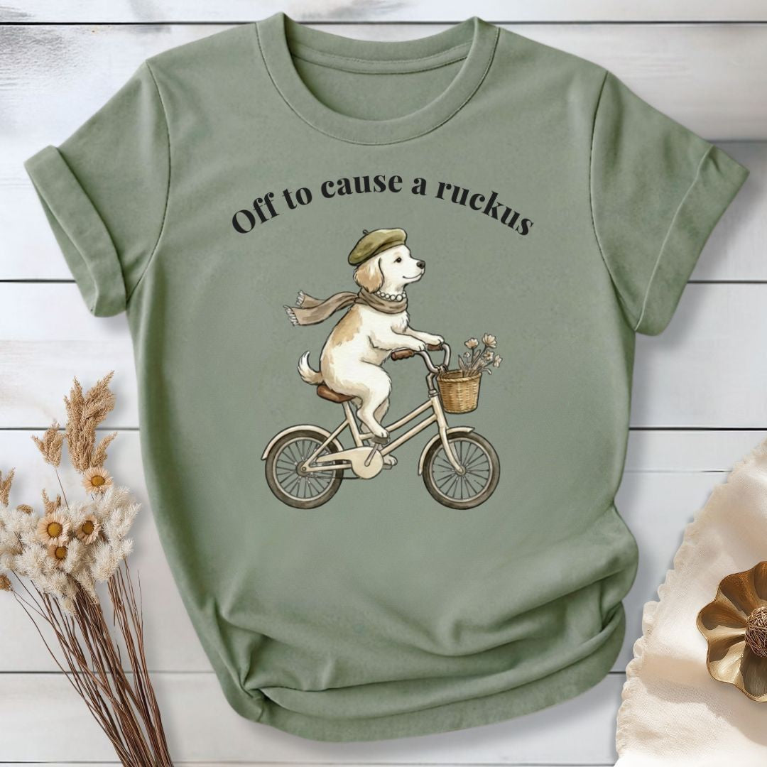 Off to Cause a Ruckus — Funny Dog Graphic, Vintage Style Dog Mom T-Shirt