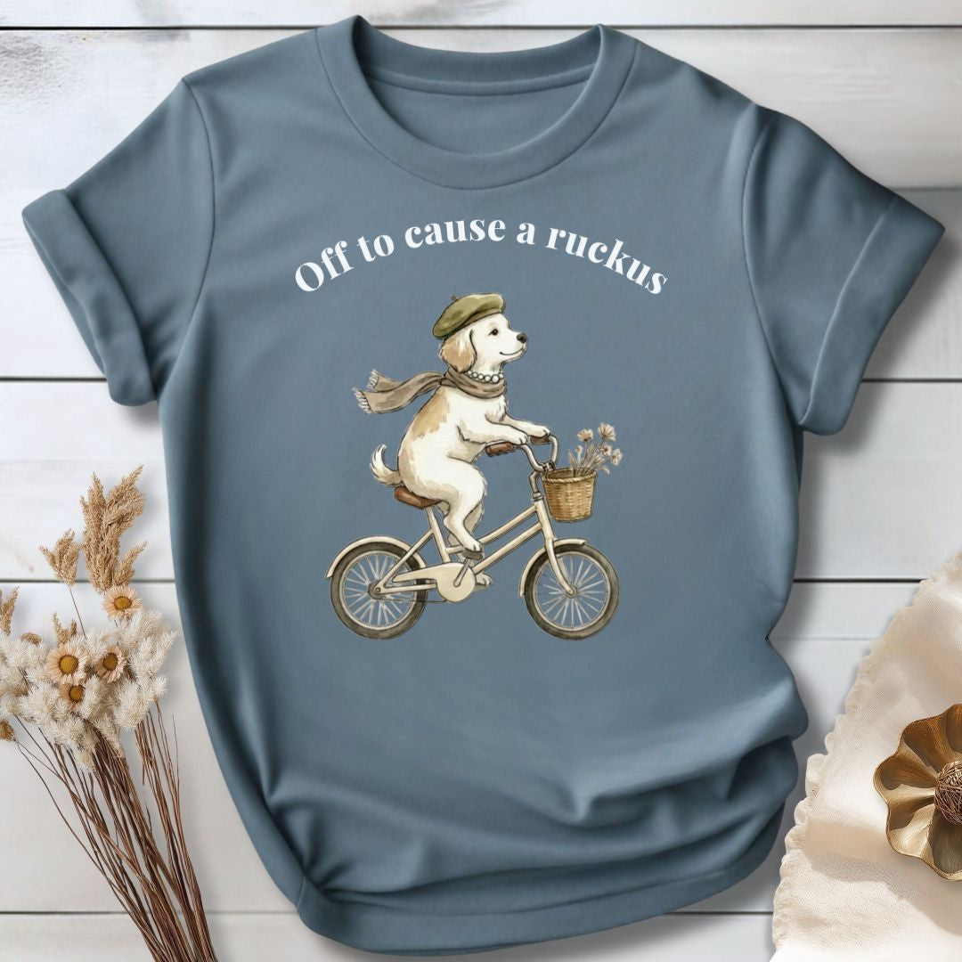 Off to Cause a Ruckus — Funny Dog Graphic, Vintage Style Dog Mom T-Shirt