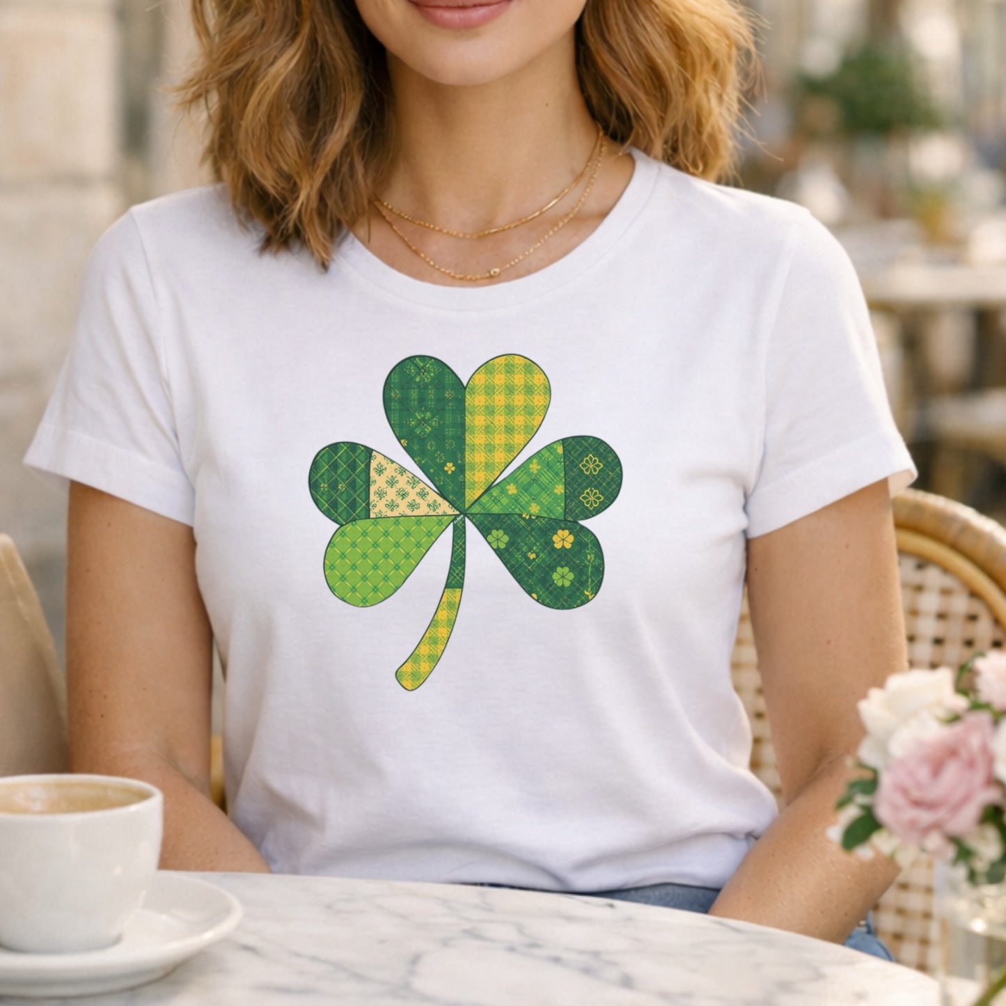 Patchwork Four Leaf Clover Graphic Tee