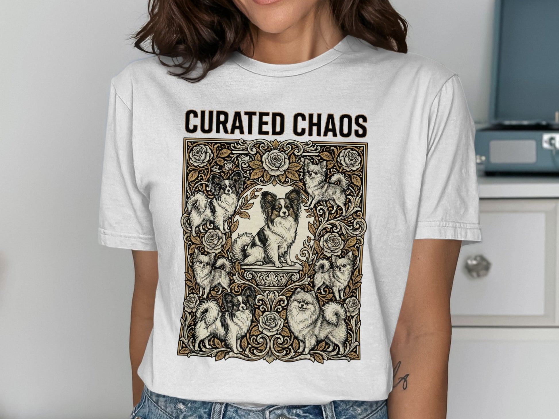 Curated Chaos Artistic Dog Illustration T-Shirt