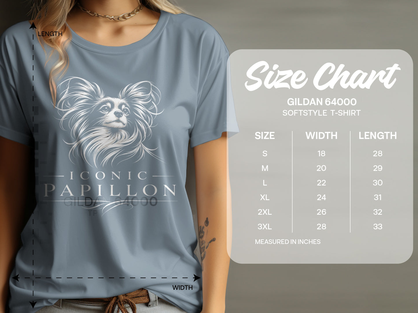 Iconic Papillon Dog Graphic Gildan Softstyle T-Shirt