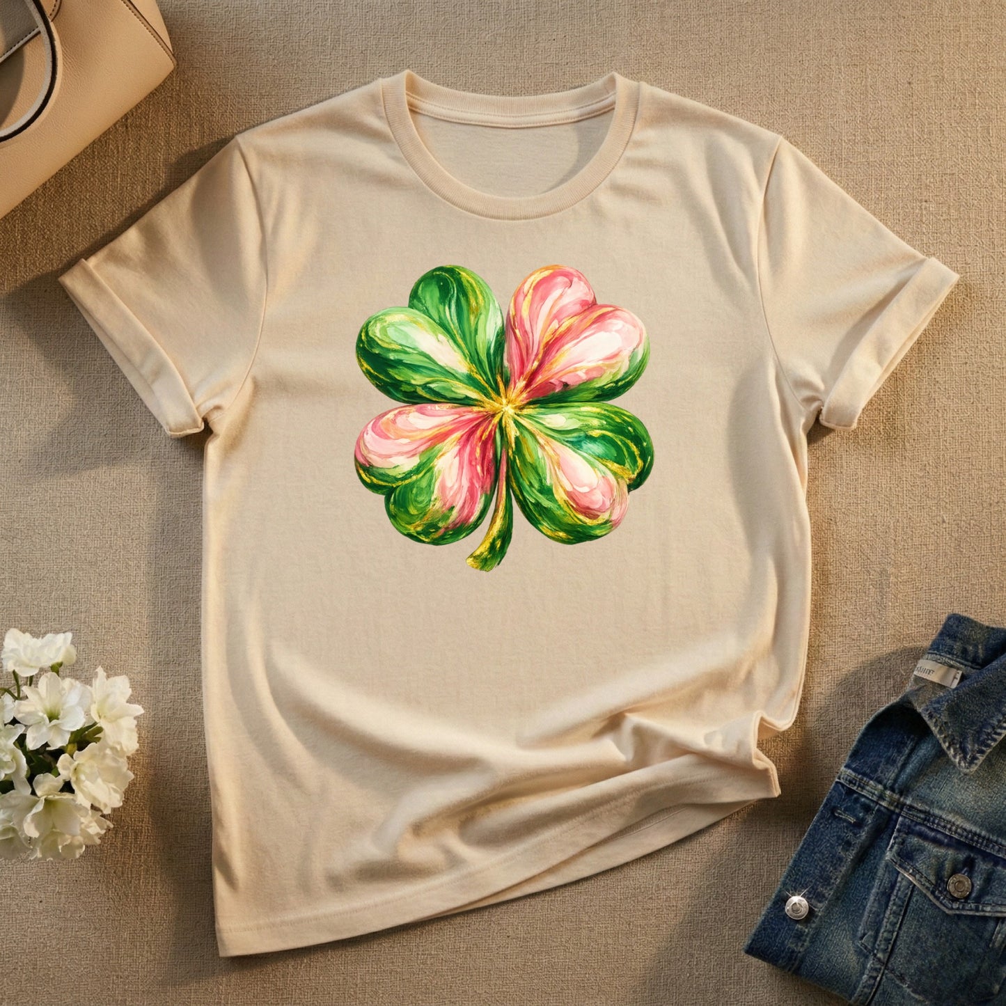 Colorful Four-Leaf Clover Art Graphic T-Shirt