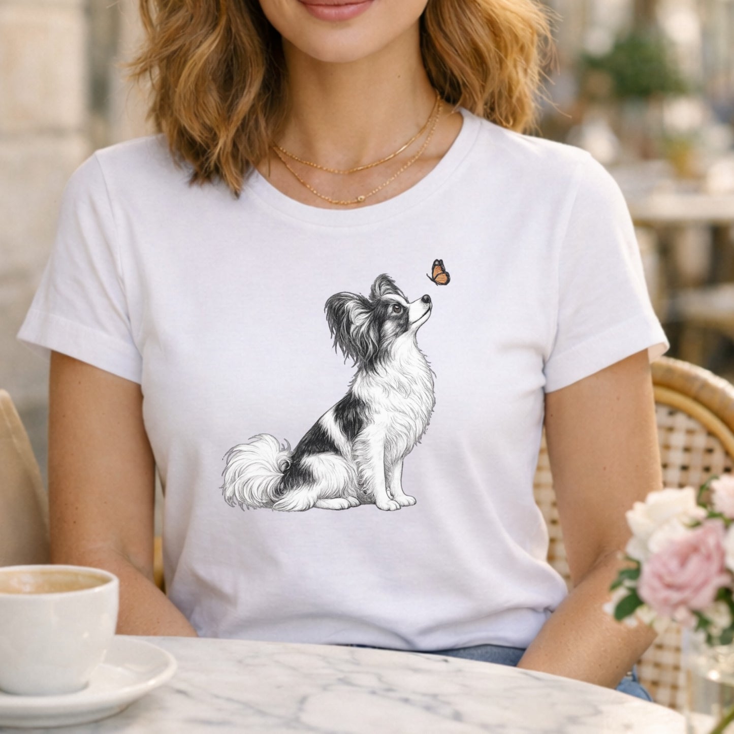 Cute Papillon Dog and Butterfly Women's T-Shirt