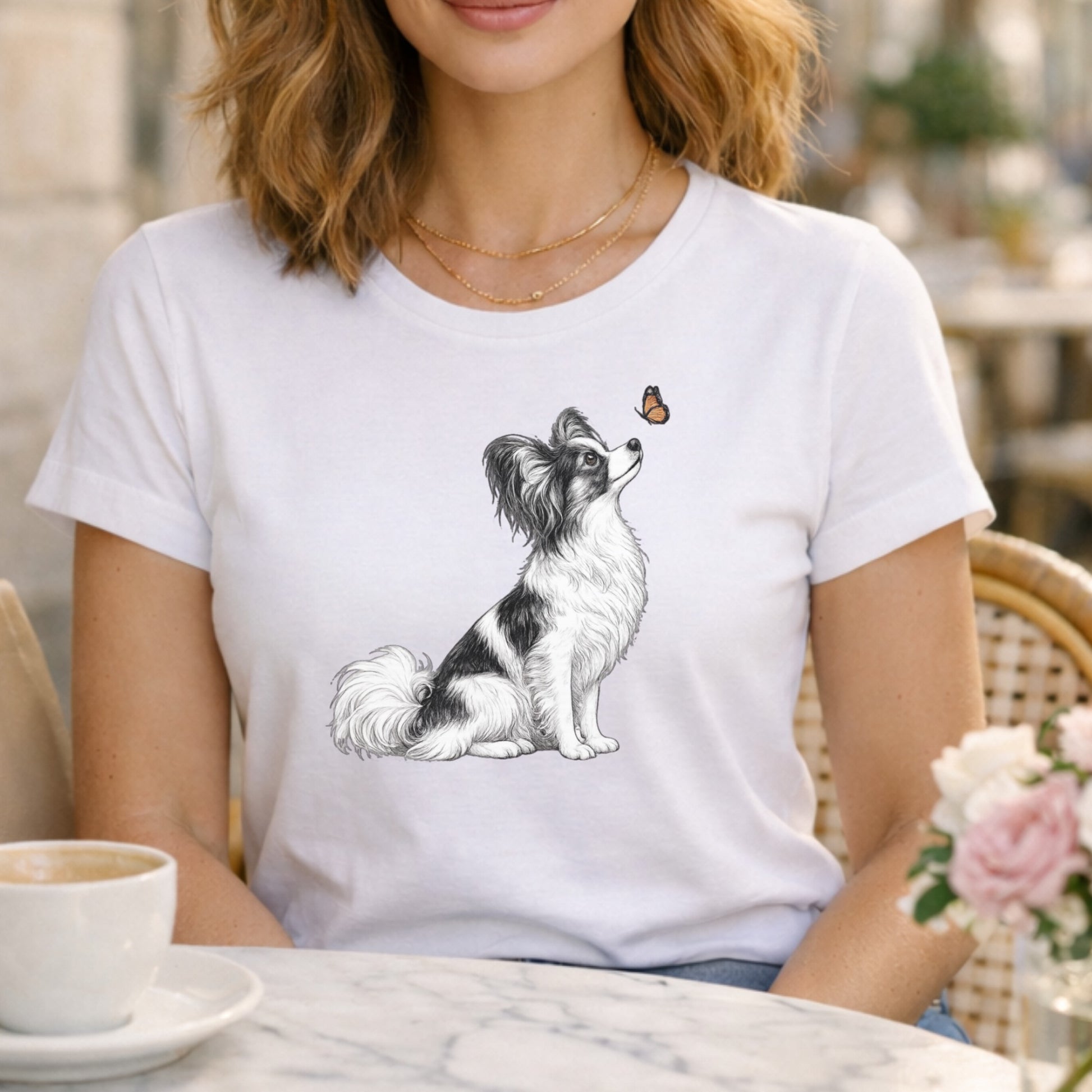 Cute Papillon Dog and Butterfly Women's T-Shirt