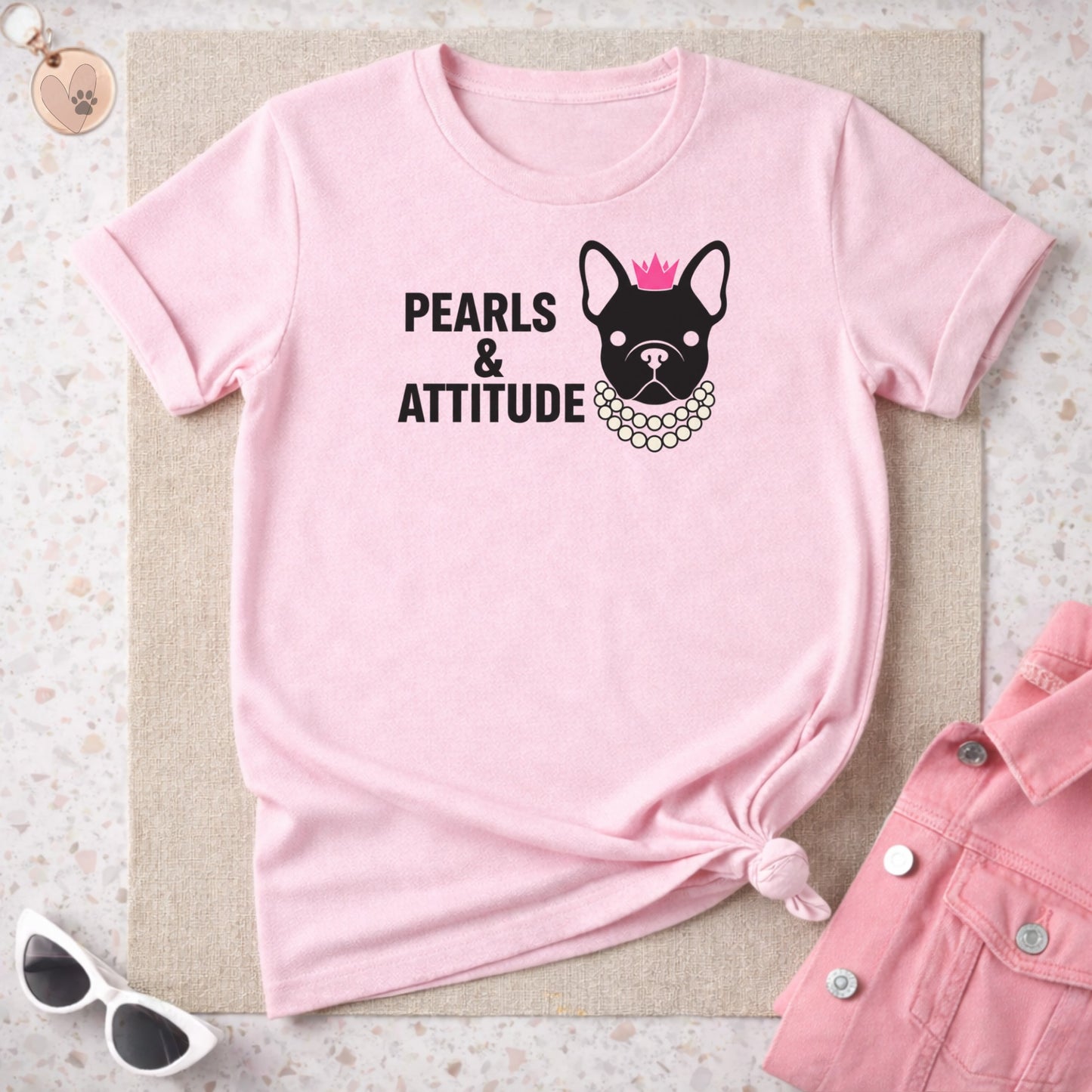 Pearls and Attitude Dog Graphic Tee Shirt