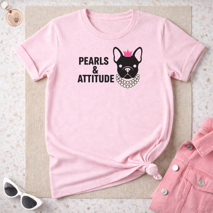 Pearls and Attitude Dog Graphic Tee Shirt