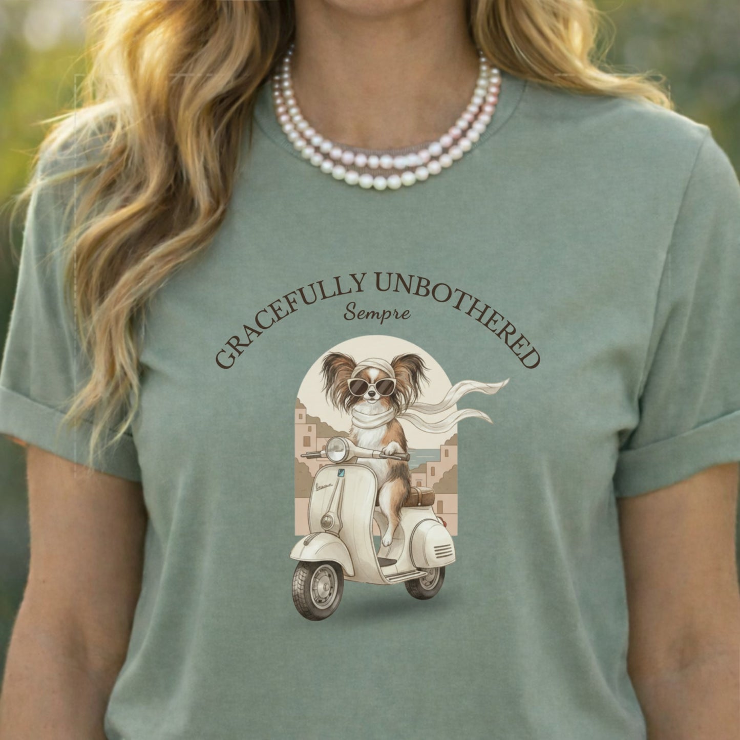 Gracefully Unbothered Sempre Dog Riding Scooter Shirt