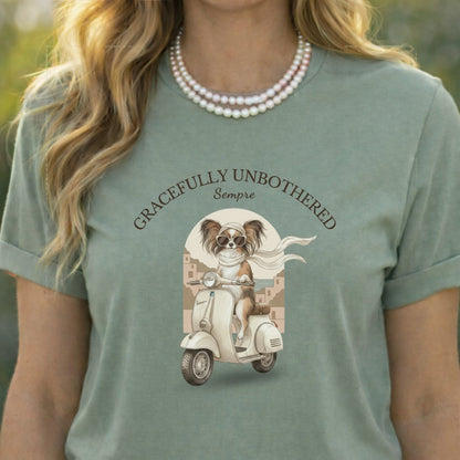Gracefully Unbothered Sempre Dog Riding Scooter Shirt