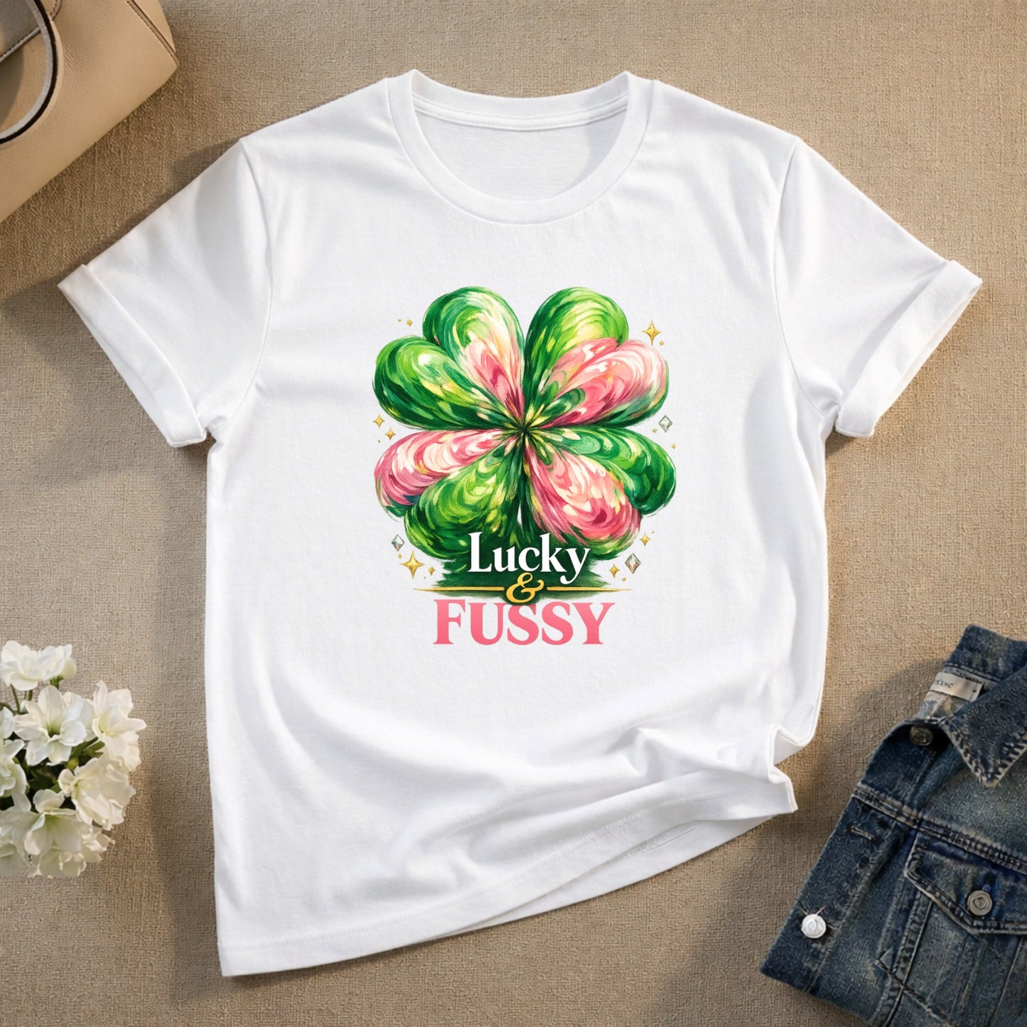 Lucky Fussy Four Leaf Clover Graphic T-Shirt