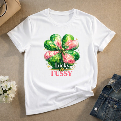 Lucky Fussy Four Leaf Clover Graphic T-Shirt