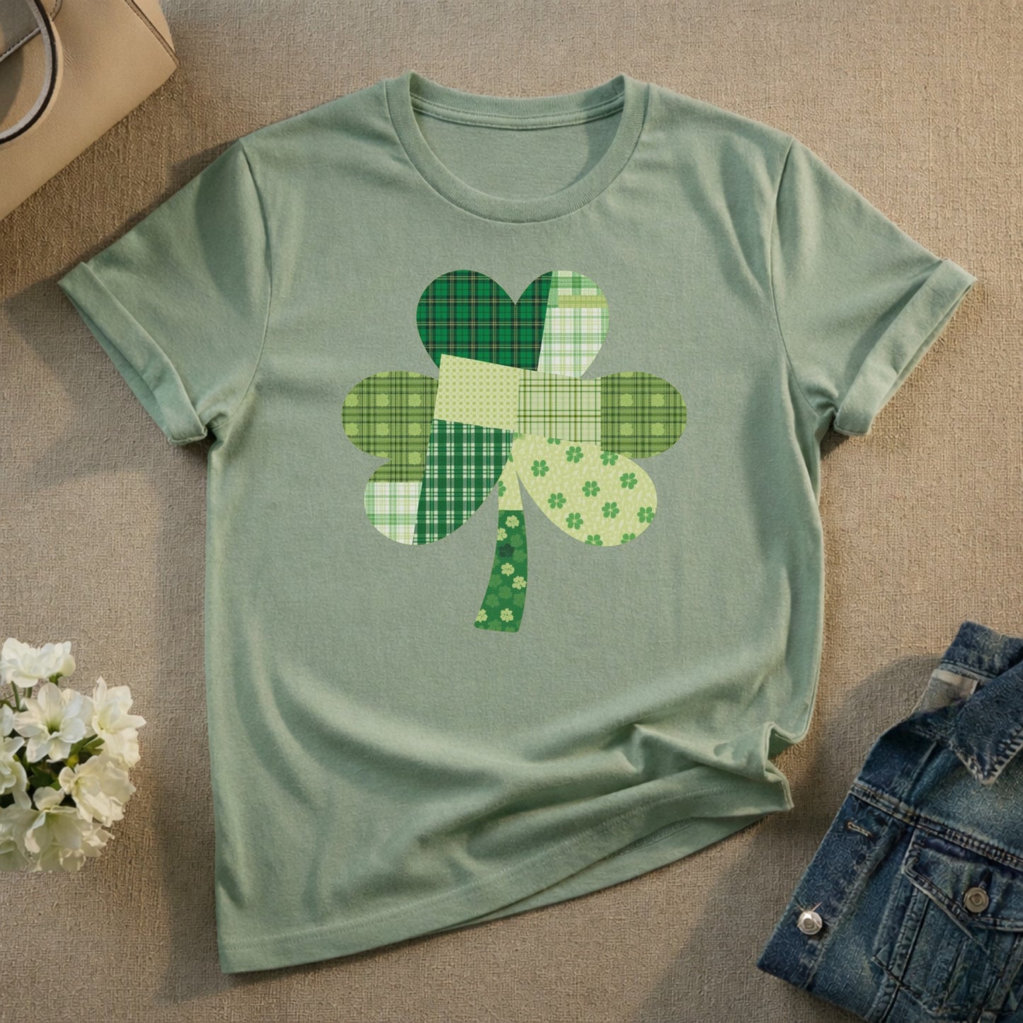 Lucky Shamrock Patchwork Graphic Tee for All Occasions