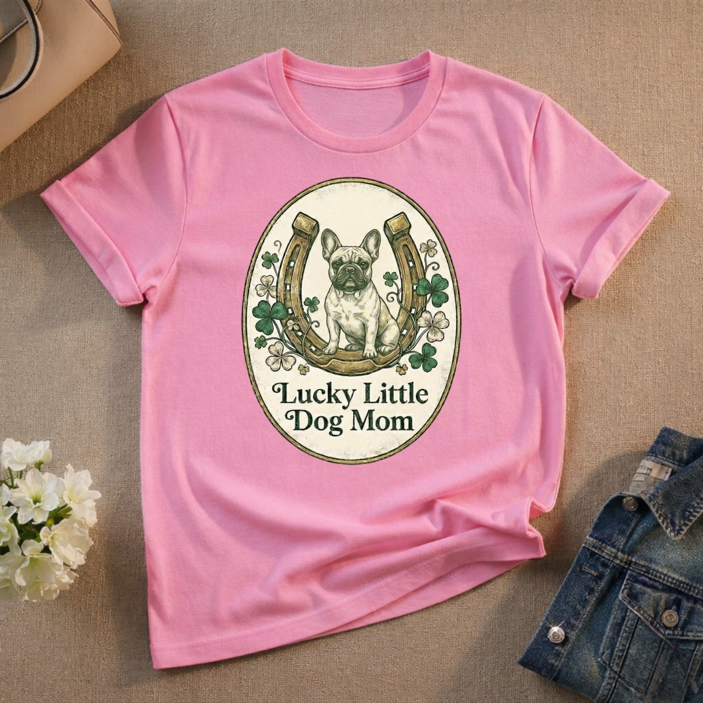 Cute Lucky Little Dog Mom Graphic T-Shirt for Dog Lovers