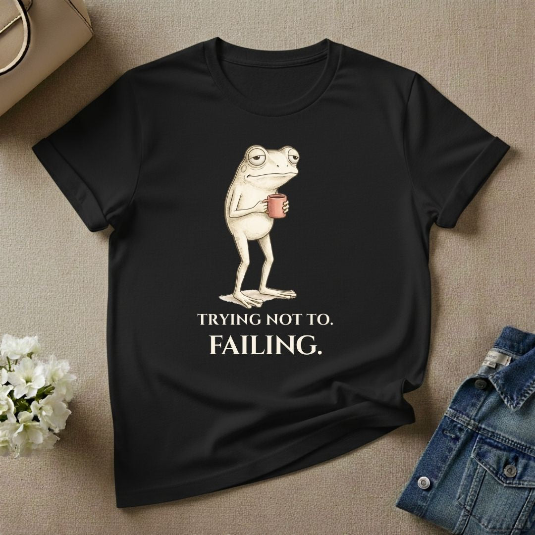 Frog Holding Mug Trying Not To Failing Graphic Tee