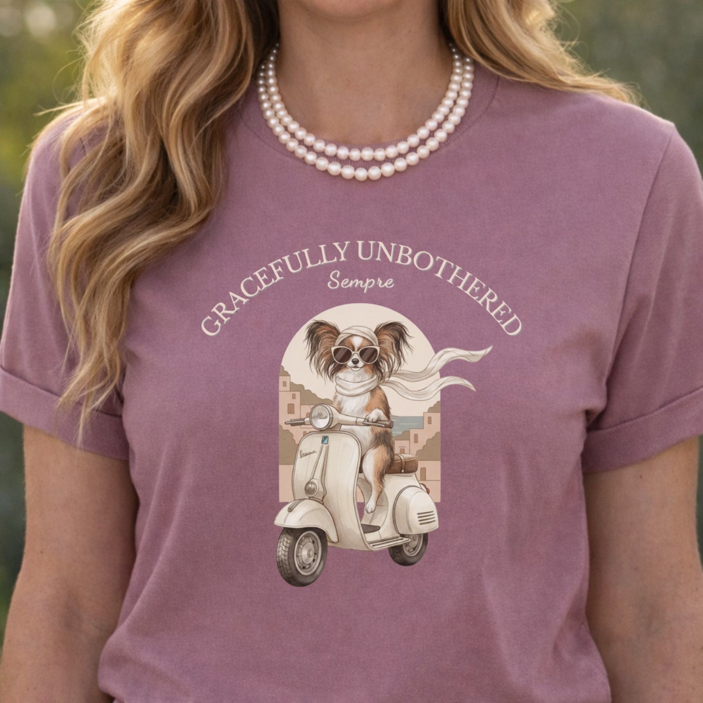 Gracefully Unbothered Sempre Scooter Dog Graphic Tee