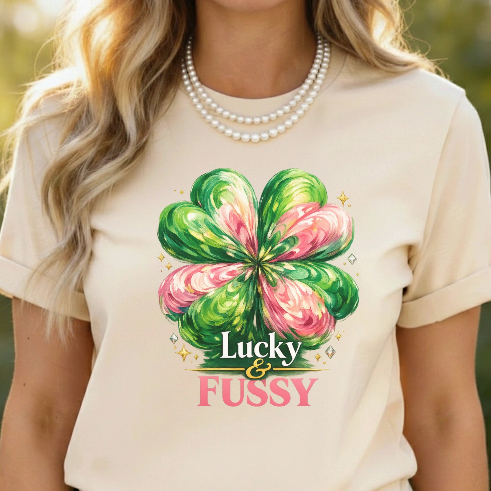 Lucky and Fussy Colorful Clover Graphic T-shirt