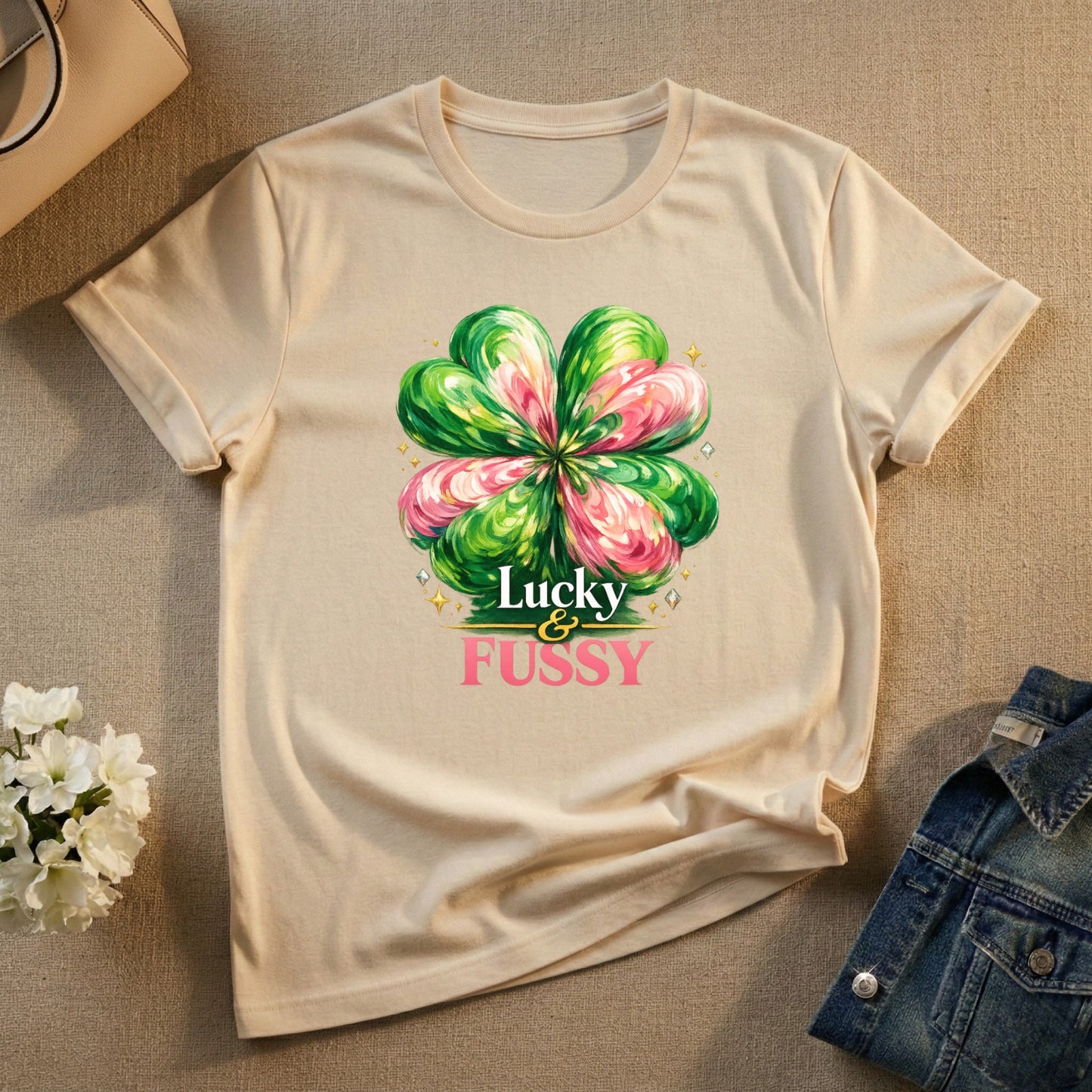 Lucky and Fussy Four-Leaf Clover Graphic Shirt