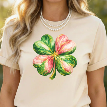 Four Leaf Clover Graphic Tee Shirt with Colorful Design